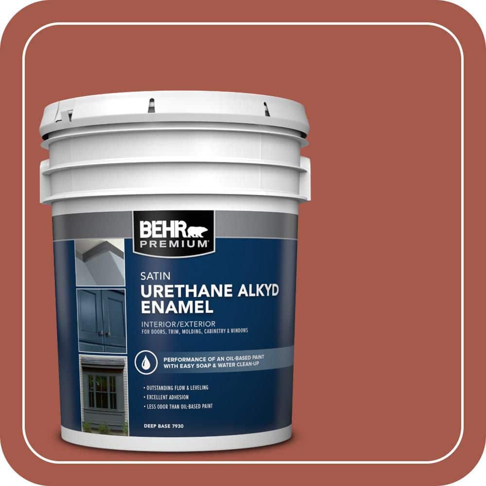BEHR PREMIUM 5 gal. #PPU2-15 Cajun Red Urethane Alkyd Satin Enamel Interior/Exterior Paint