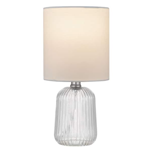 Quoizel Brinley 12.5 in. Clear Ribbed Glass and Brushed Nickel Transitional Table Lamp with White Fabric Drum Shade