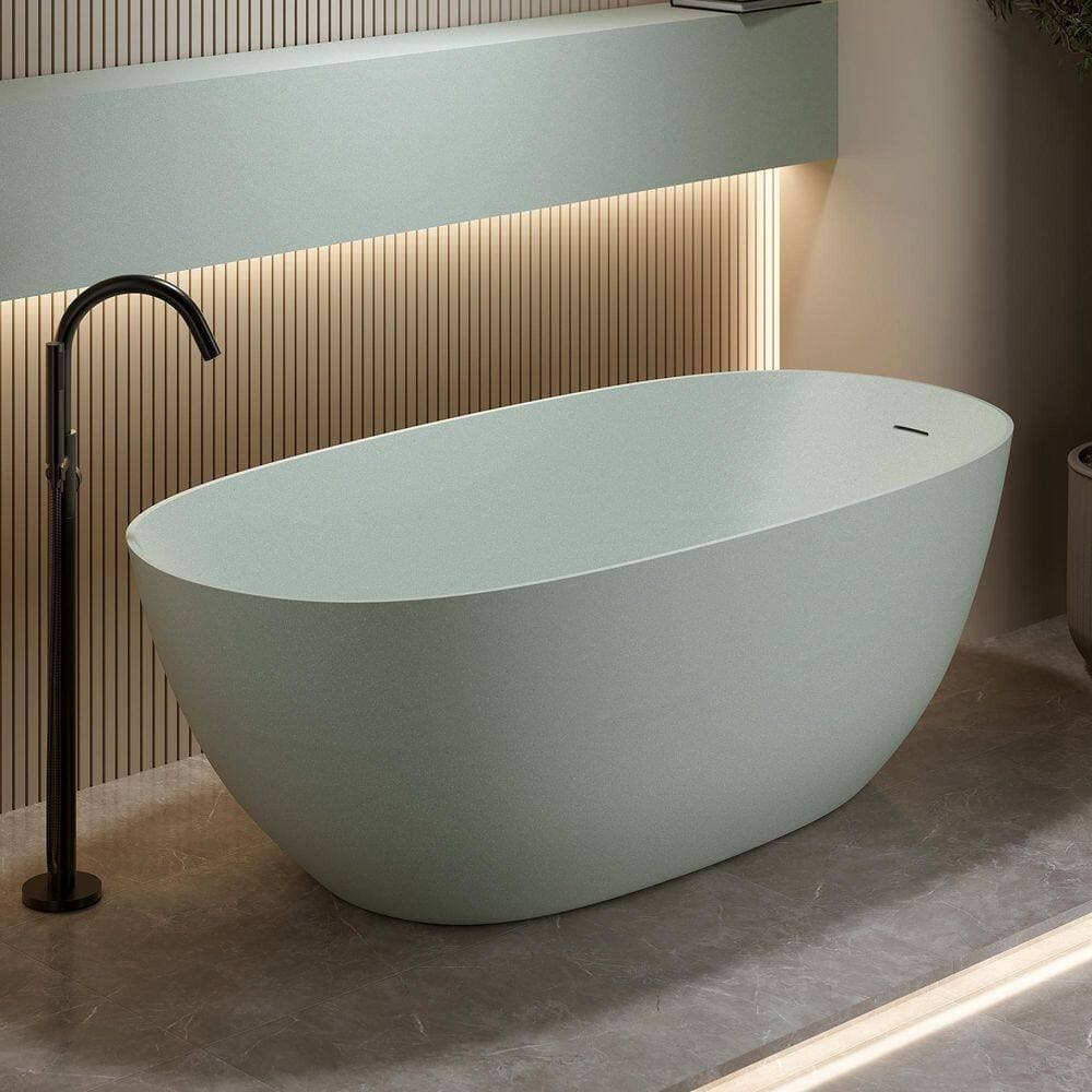 Boyel Living 65 in. x 31.9 in. Resin Stone Soaking Bathtub With Center Drain, Solid Surface Tubs with Overflow in Turquoise Green (3)