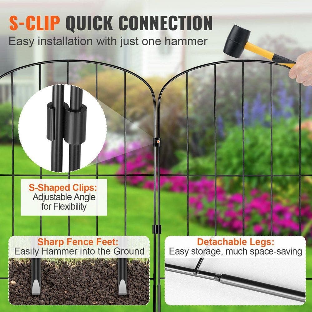 Laybus 28 Piece 24 in. x 30 ft. Black No Dig Fence Animal Barrier Fence, Steel Decorative Garden Fencing w/ 2 in. Spike Spacing (2)