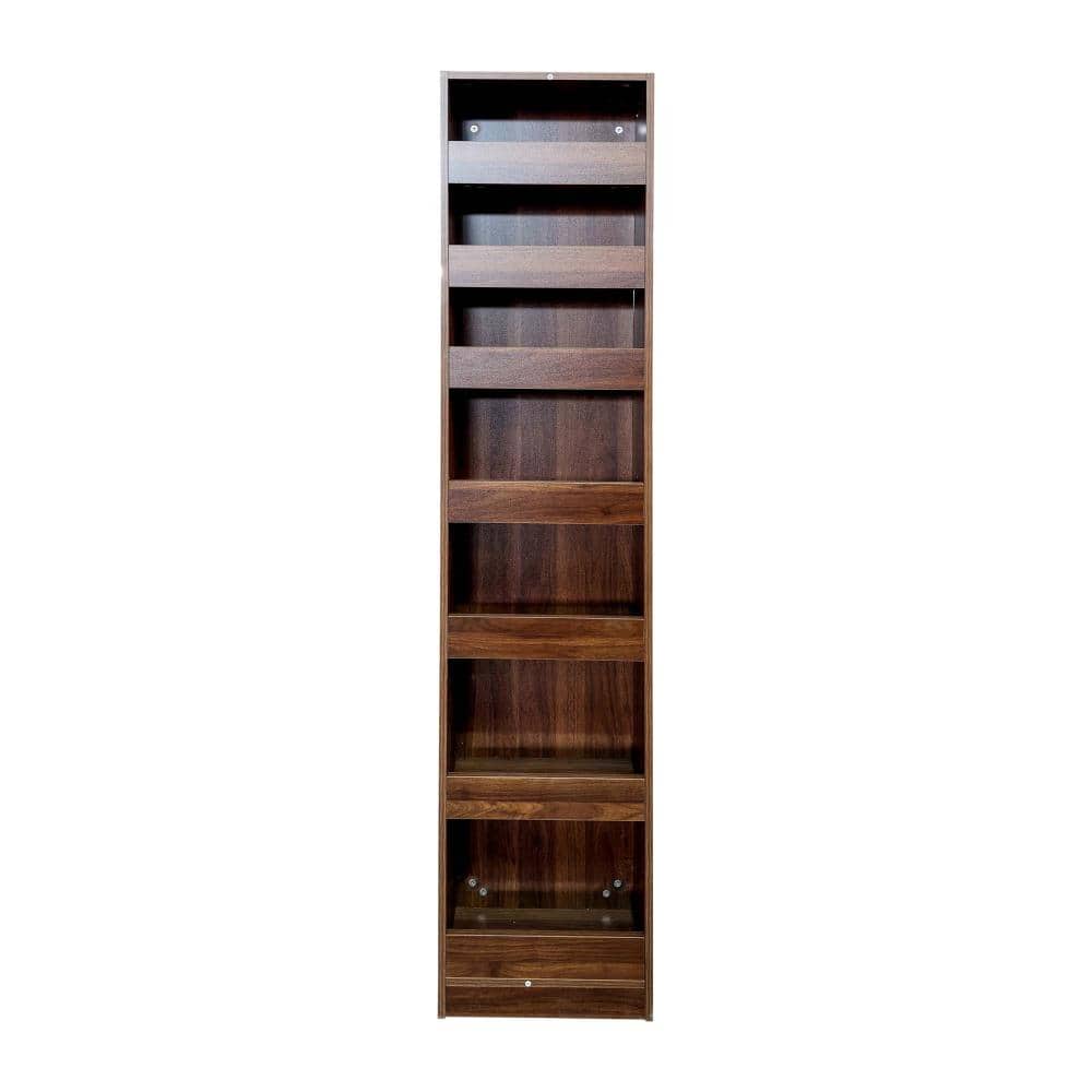 XUJMK 7.87 in. W x 15.75 in. D x 70.75 in. H Linen Cabinet 7 Tier Multi-pull-out Multi-tier Storage Single-sided Shelf, Walnut (1)