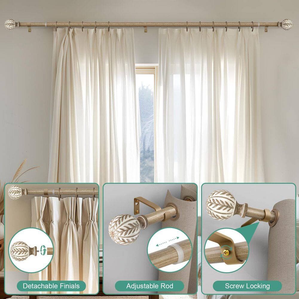 Numhew 88 in. Adjustable Heavy Duty Window Curtain Shower Curtain Rod with Imitation Wood Grain Finials in Brown (2)