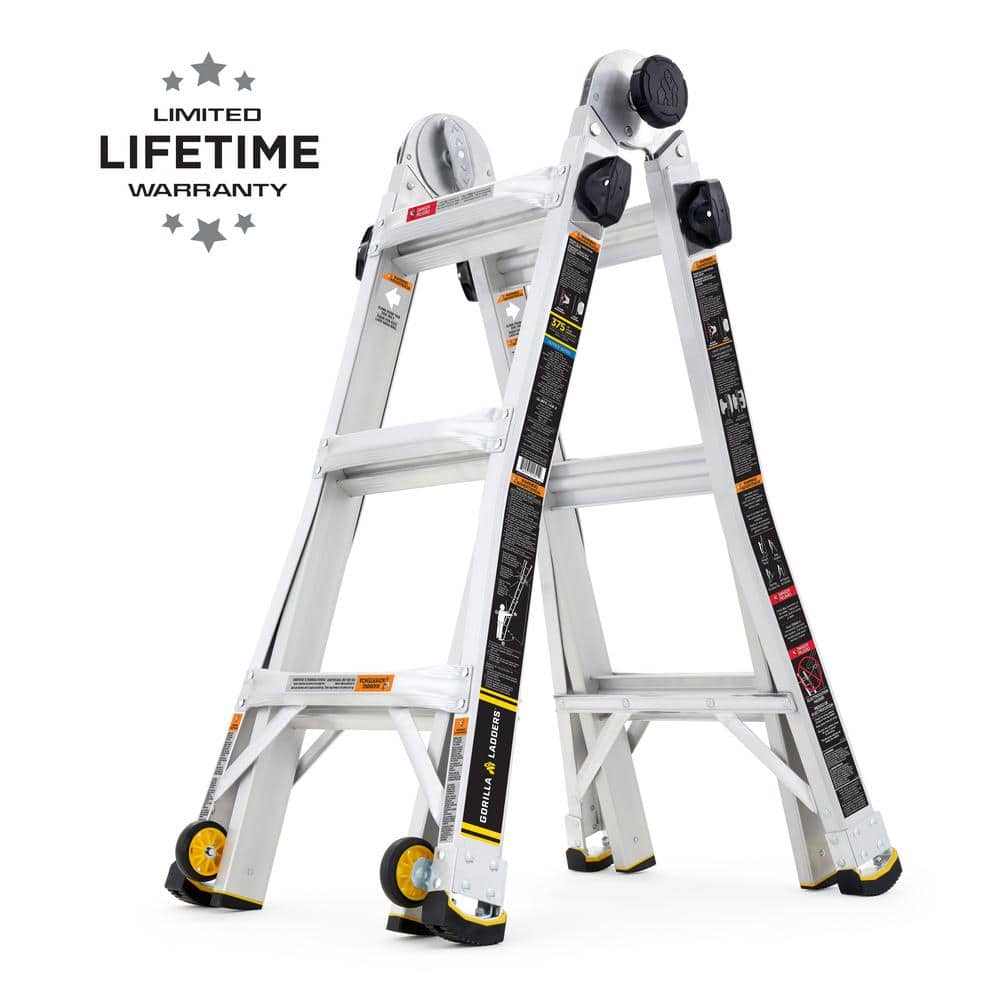Gorilla Ladders Reach MPXW Aluminum Multi-Position Ladder with Wheels, 375 lbs. Load Capacity Type IAA Duty Rating