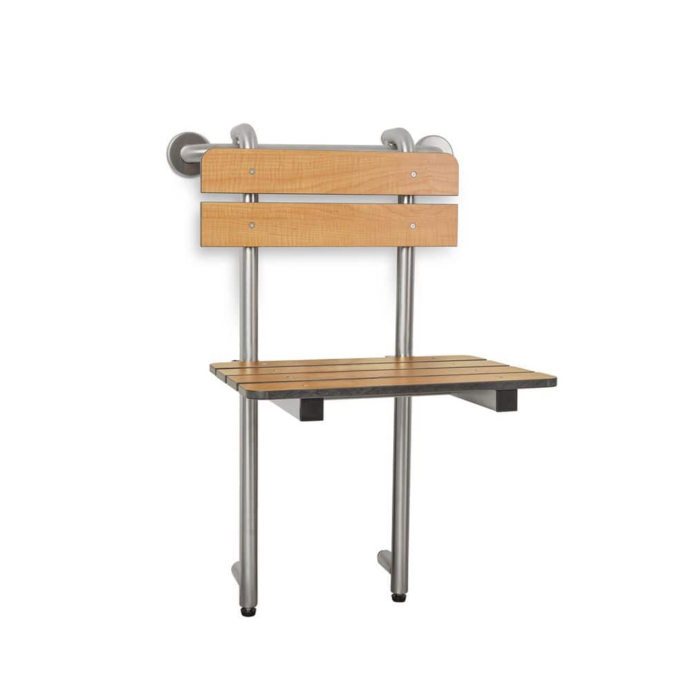 SEACHROME Removable Hanging Portable Laminate ShowerChair Seat with Legs and 18 in. Grab Bar, Teak Phenolic