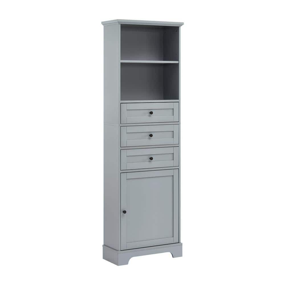 Zeus & Ruta 22 in. W x 10.03 in. D x 68.3 in. H Gray Linen Cabinet with 3 Drawers and Adjustable Shelves (1)