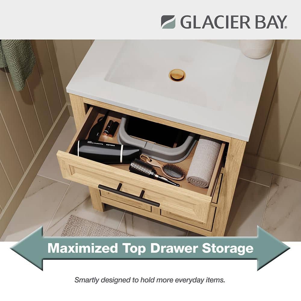 Glacier Bay Haldone 25 in. Single Sink Freestanding Sunlit Bathroom Vanity with White Cultured Marble Top (Assembled) (4)