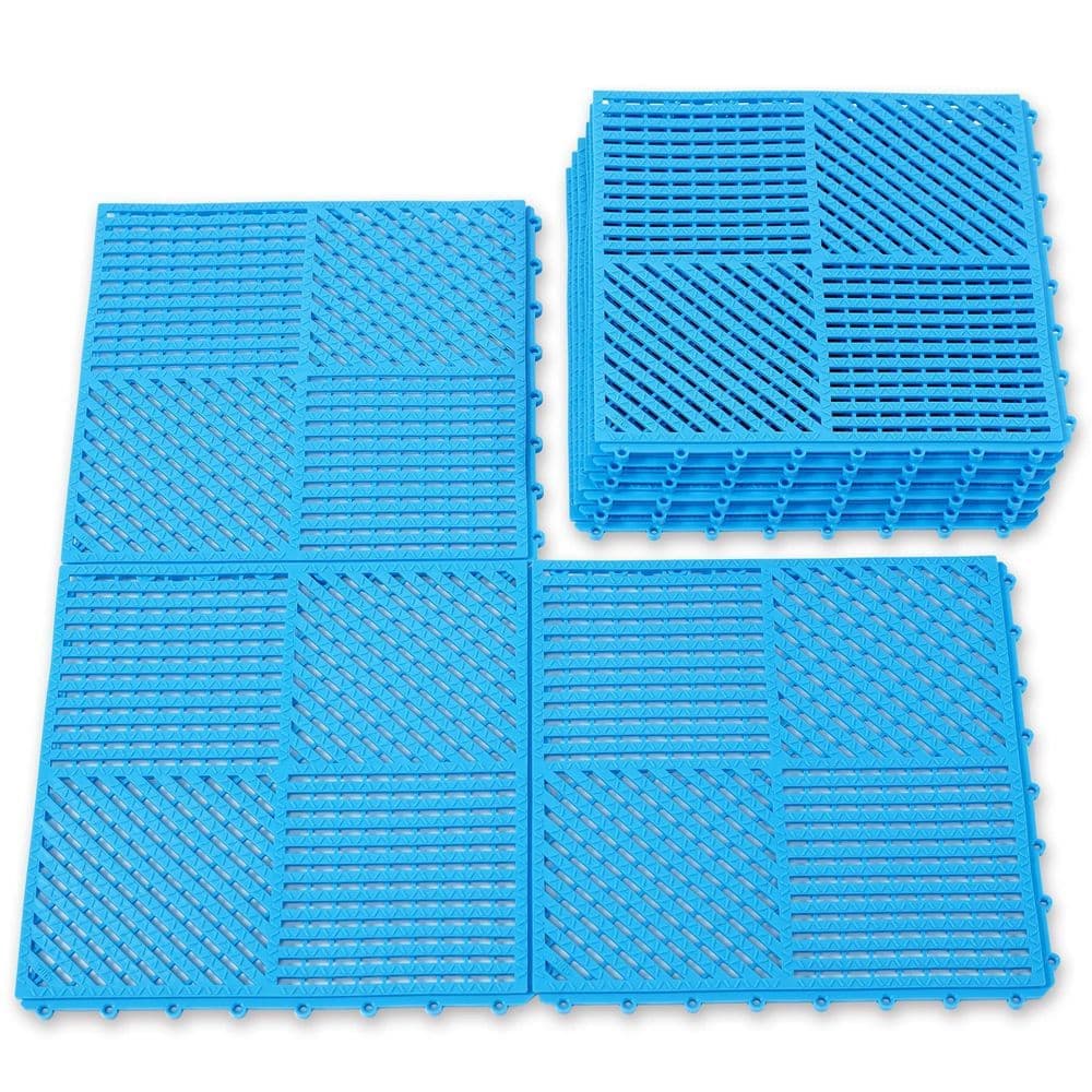 Laybus 12 in. x 12 in. Blue Interlocking Rubber Floor Tiles with Drainage Holes for Slippery Areas (9-Pack), Soft, Non-Slip (1)