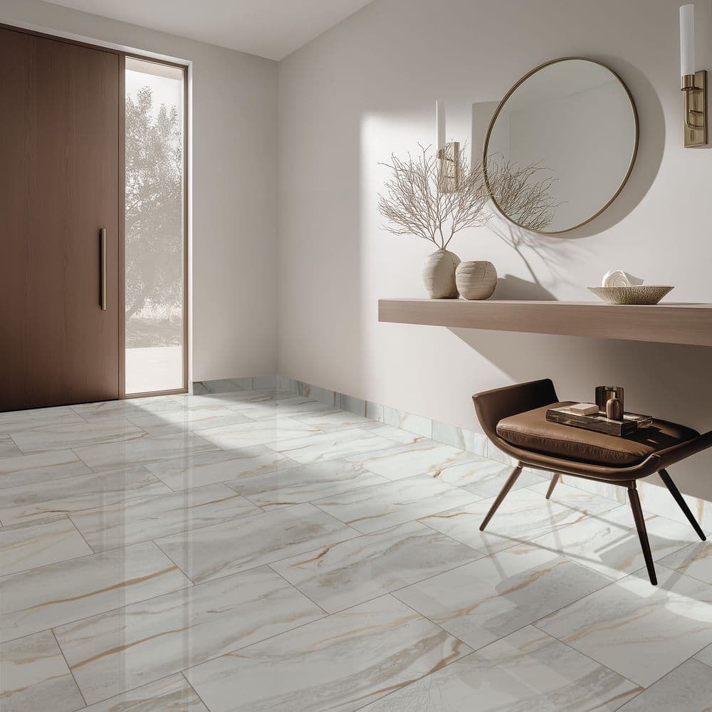 MSI Delle Ondas Rectangle 16 in. x 32 in. Polished Beige Porcelain Marble Look Floor and Wall Tile (14.2 sq. ft./Case) (3)