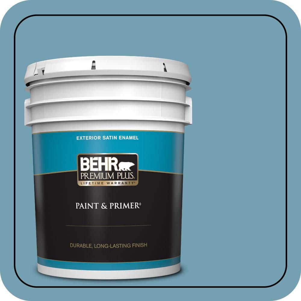 BEHR PREMIUM PLUS 5 gal. #S480-4 Saga Blue Satin Enamel Exterior Paint & Primer