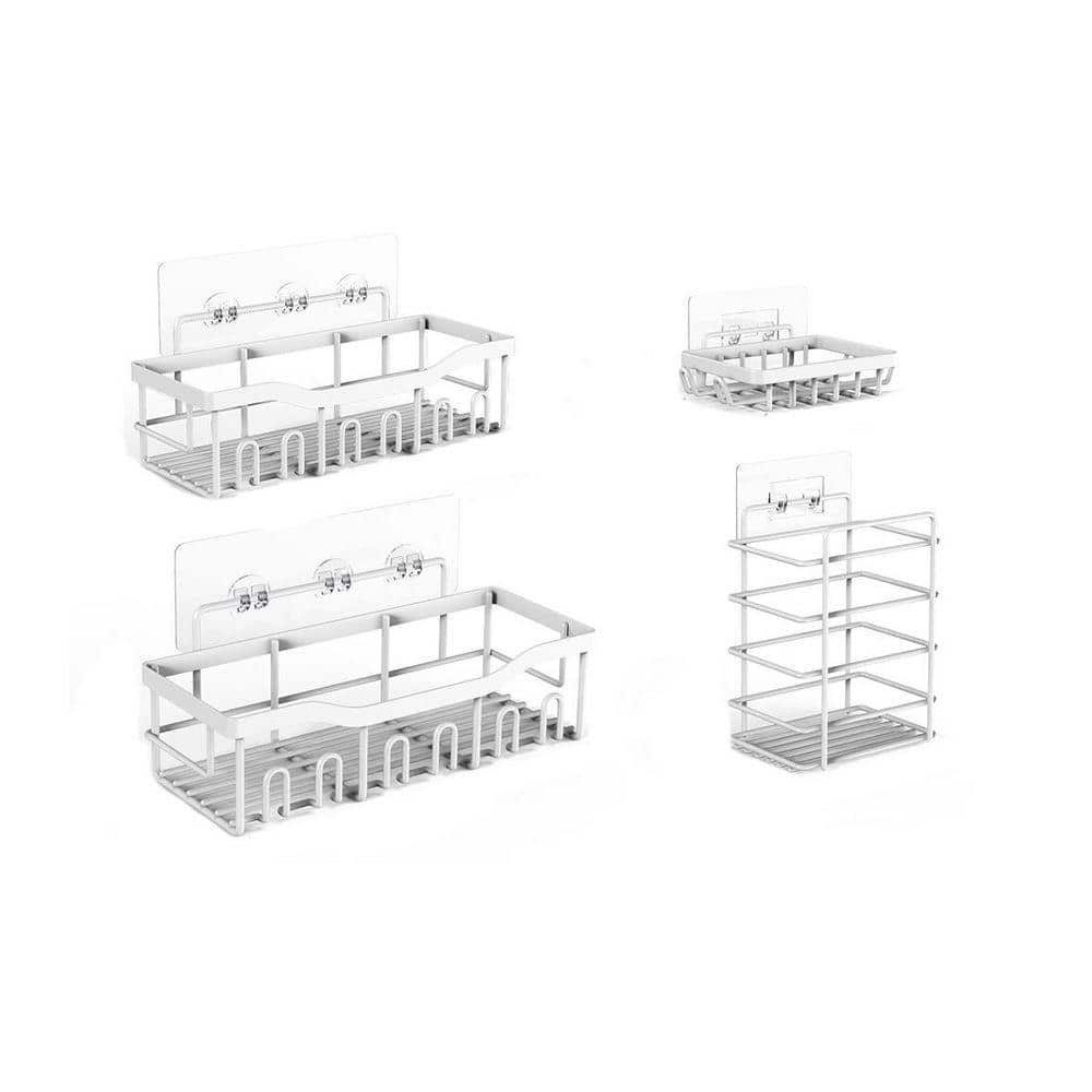 Unbranded 12.72in L 4.13in H Stainless Steel Adhesive Shower Shelf XL Rustproof No Drill Spacious Bathroom Organizer Silver 5 Pack