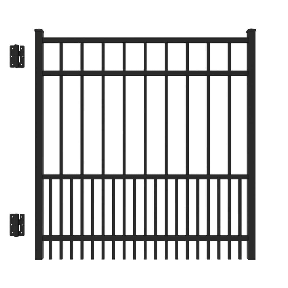 Barrette Outdoor Living Benson 4 ft. x 4 ft. Black Aluminum Puppy Picket Straight Fence Gate (1)