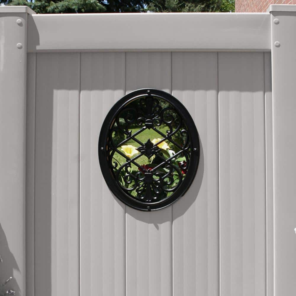 NUVO IRON 17 in. x 13 in. Black Cast Aluminum Oval Insert for Wooden Gate or Fence (2)
