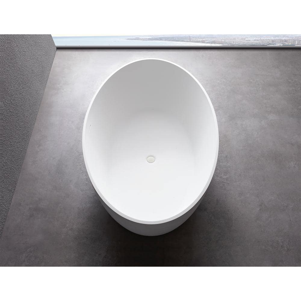 Unbranded 67 in. Stone Resin Flatbottom Solid Surface Freestanding Double Ended Soaking Bathtub in White with Drain (3)