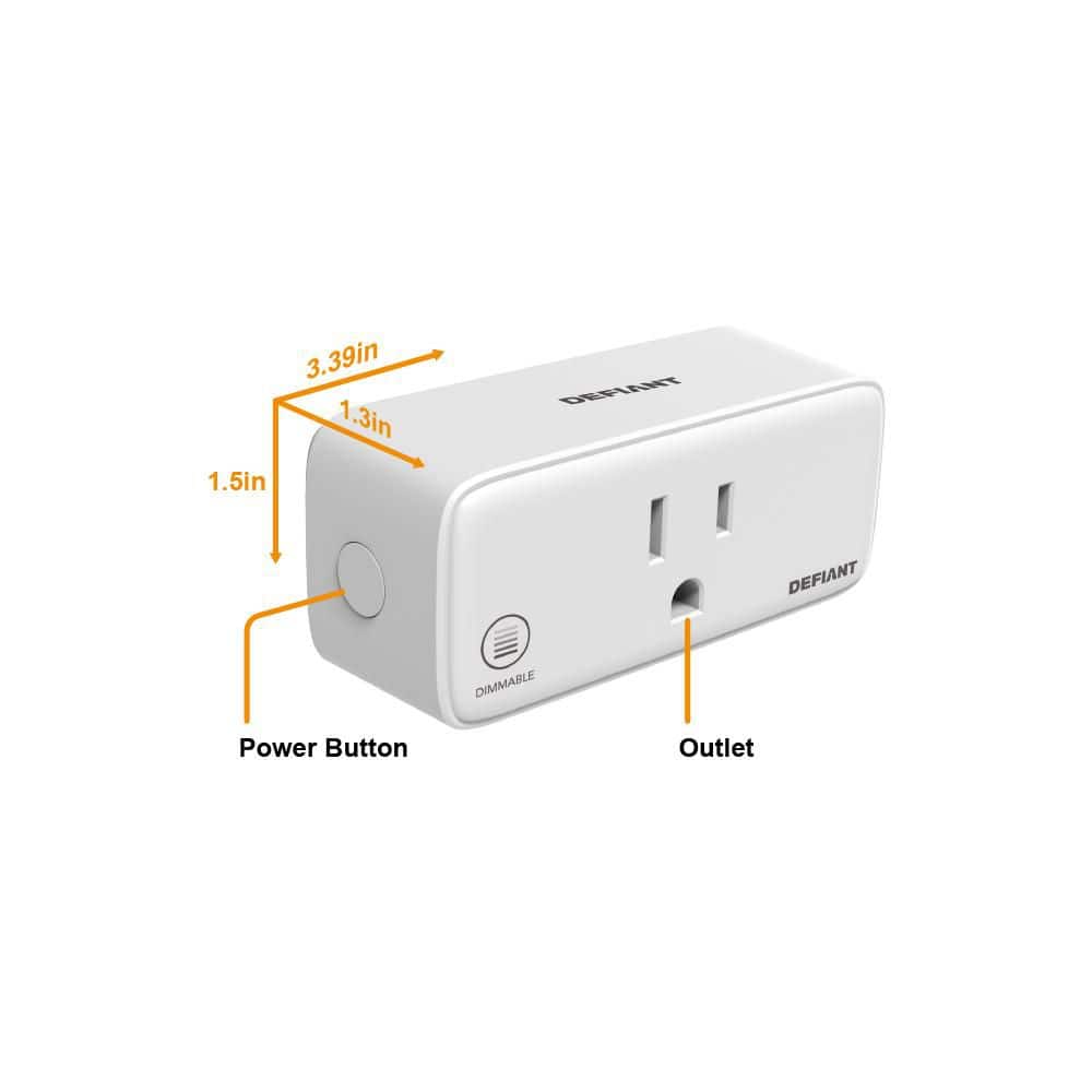 Defiant 120-Volt Indoor Smart Stackable Dimmer and Timer Wi-Fi Bluetooth Single Plug Outlet Powered by Hubspace (1-Pack) (3)