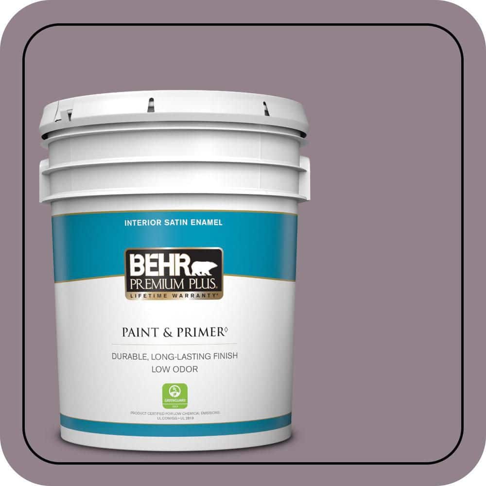 BEHR PREMIUM PLUS 5 gal. #N110-4 Gothic Purple Satin Enamel Low Odor Interior Paint & Primer