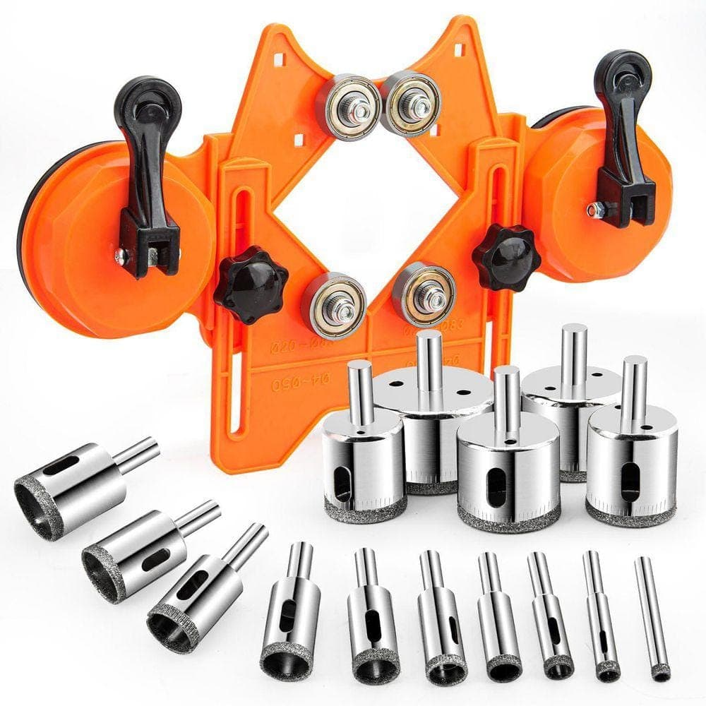 Angel Sar Diamond Hole Saw Kit, Tile Hole Saw with Double Suction Cups Hole Saw Guide Jig Fixture for Glass Porcelain Tile Ceramic (1)