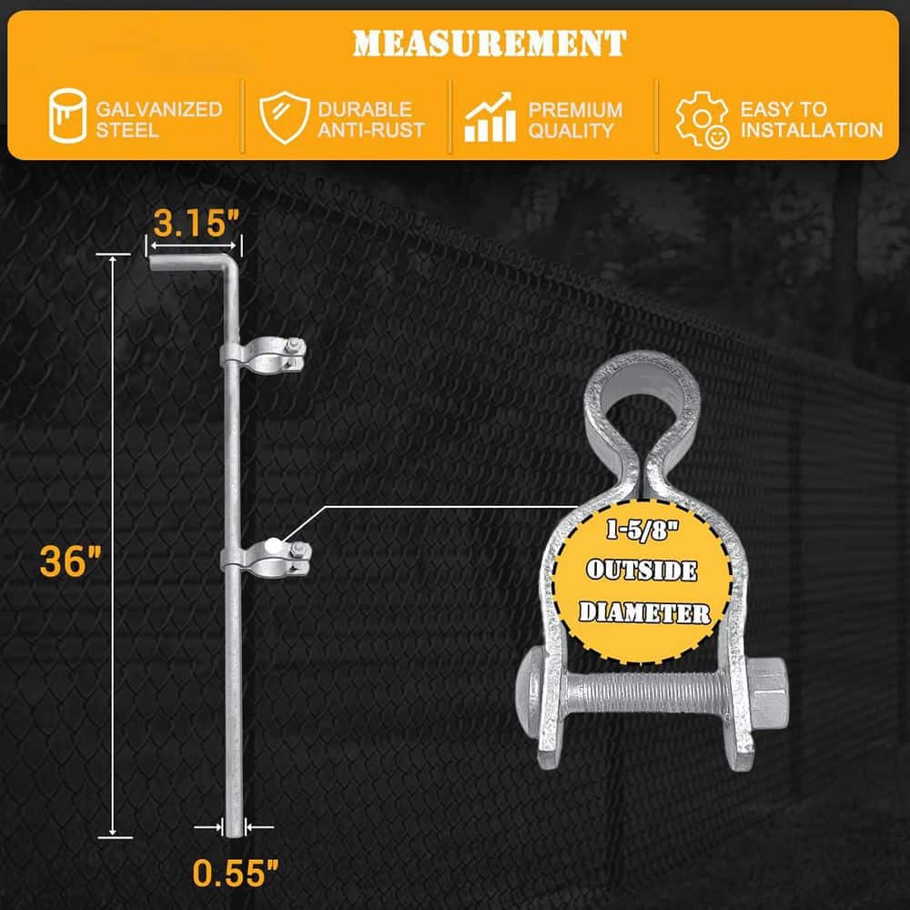 Unbranded Gate Drop Rod 1-5/8 x 36 Galvanized Steel Cane Bolt for Chain Link Fence with 2 Female Hinge Silver (2)