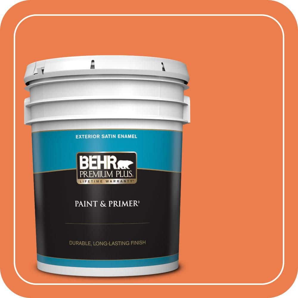 BEHR PREMIUM PLUS 5 gal. #P200-6 Sizzling Sunset Satin Enamel Exterior Paint & Primer