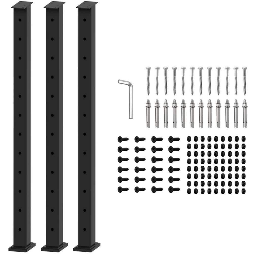 Afoxsos Stainless Steel 42 in. Cable Railing Line Post with Cable Grommets Black Finish Flat Top Deck Post (3-Pack) (1)