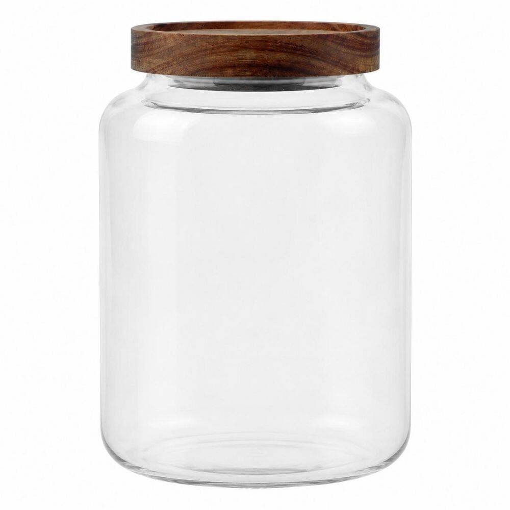 KHKFY 74 oz. Glass Bath Salt Storage Jar with Wooden Lid and Scoop, Airtight Bathroom Organizer Container Jar (1)