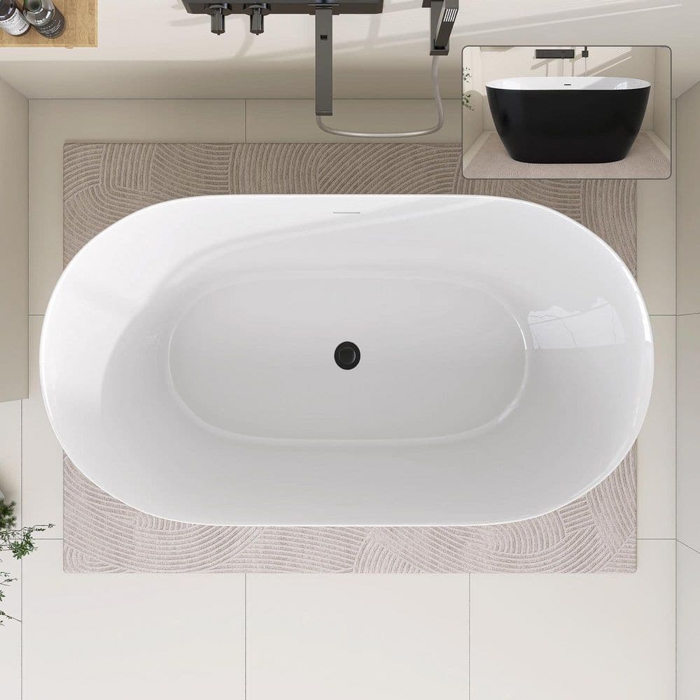 Zeafive Zey 27.5 in. Acrylic Freestanding Soaking Bathtub Flatbottom Stand Alone Tub with Pop-Up Drain (4)