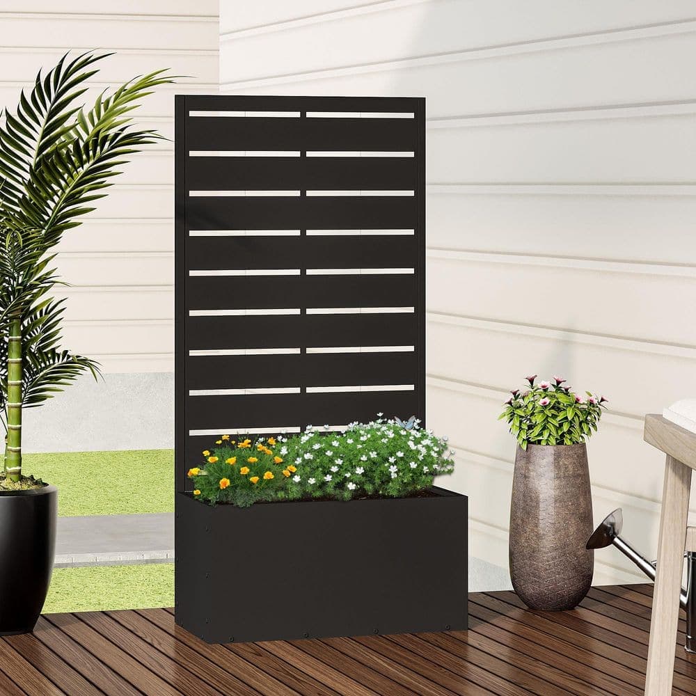 Lumioca 46.8 in. H x 23.1 in. W Black Metal Rectangle Outdoor Planting Box With Venetian Blinds Shape Climbing Frame Wall Decor. (3)