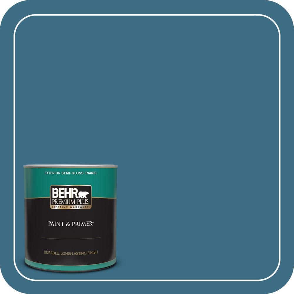BEHR PREMIUM PLUS 1 qt. #S490-6 Bering Wave Semi-Gloss Enamel Exterior Paint & Primer