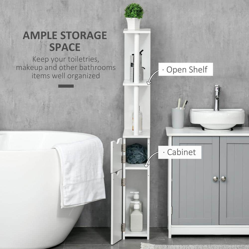 Tileon 6 in. W x 12 in. D x 47 in. H White Freestanding Bathroom Linen Cabinet with 2 Doors and Open Storage Shelves (2)