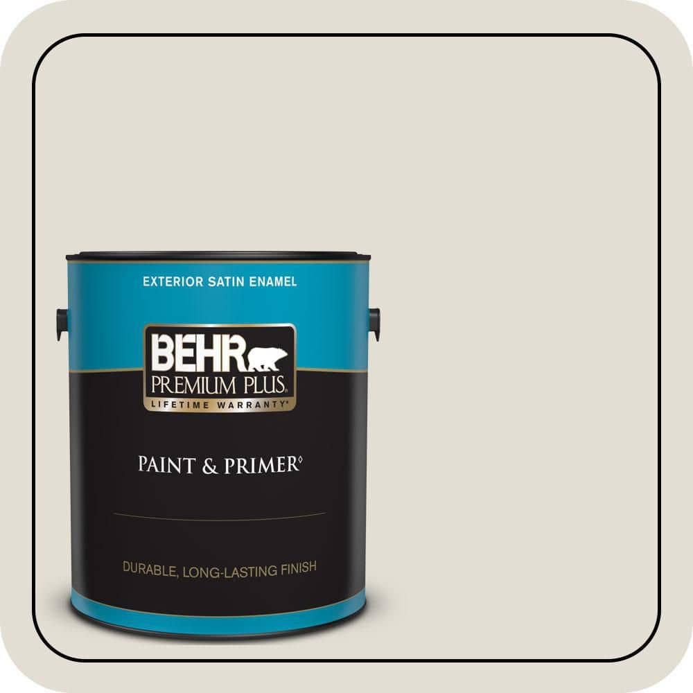 BEHR PREMIUM PLUS 1 gal. #N220-1 Spun Wool Satin Enamel Exterior Paint & Primer (1)