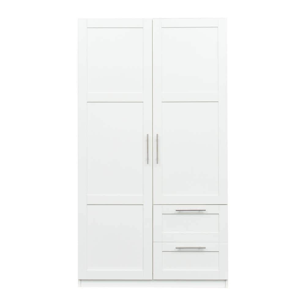 Unbranded 39.37 in. W x 19.49 in. D x 70.87 in. H White Wardrobe Cabinet Linen Cabinet with 2 Doors, 2 Drawers, 5 Storage Spaces