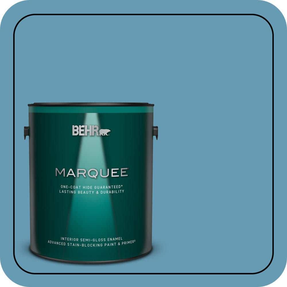 BEHR MARQUEE 1 gal. #S490-4 Yacht Blue One-Coat Hide Semi-Gloss Enamel Interior Paint & Primer