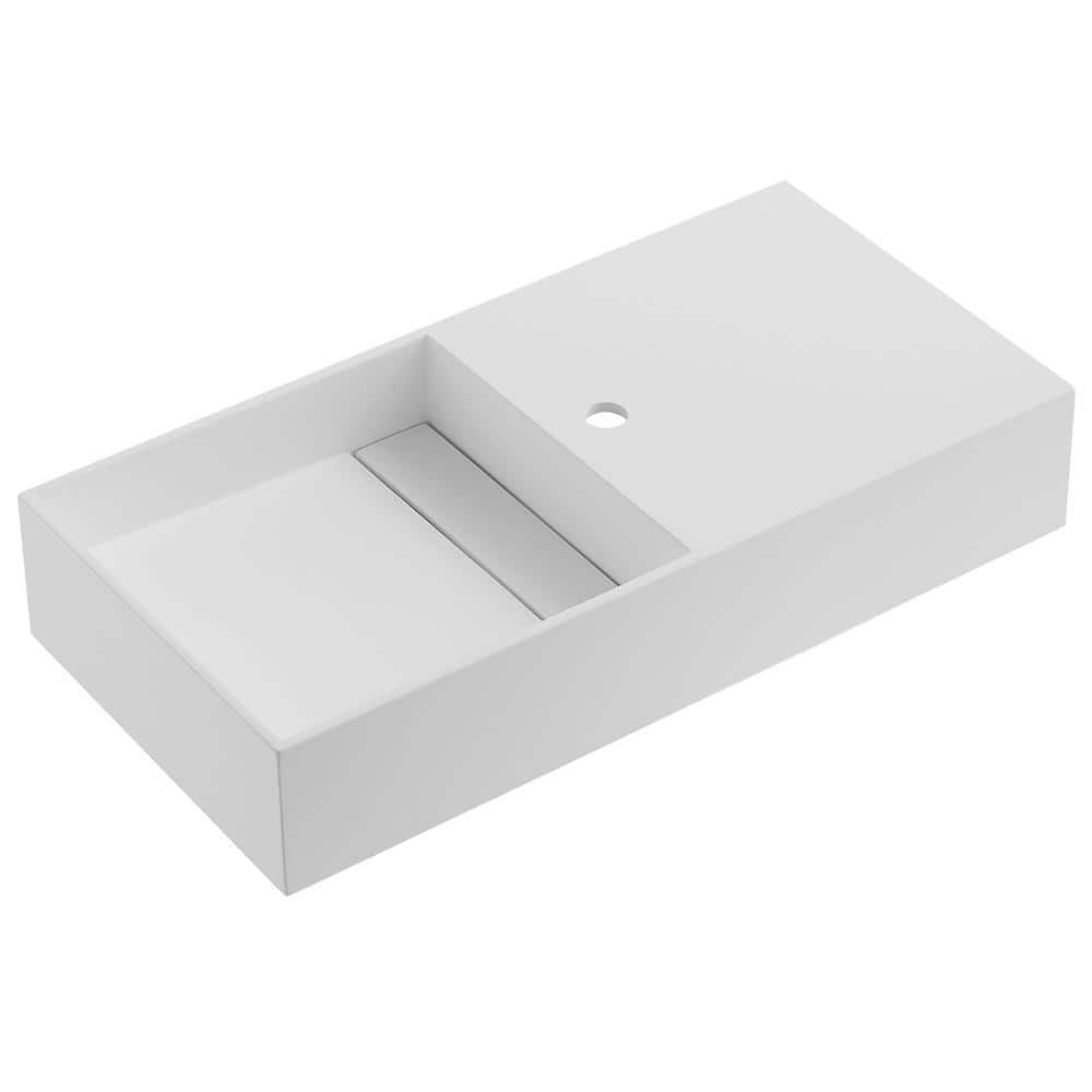 SERENE VALLEY 32 in. Wall-Mount or Countertop Bathroom Hidden Drain with Side Faucet Hole in Matte White (1)