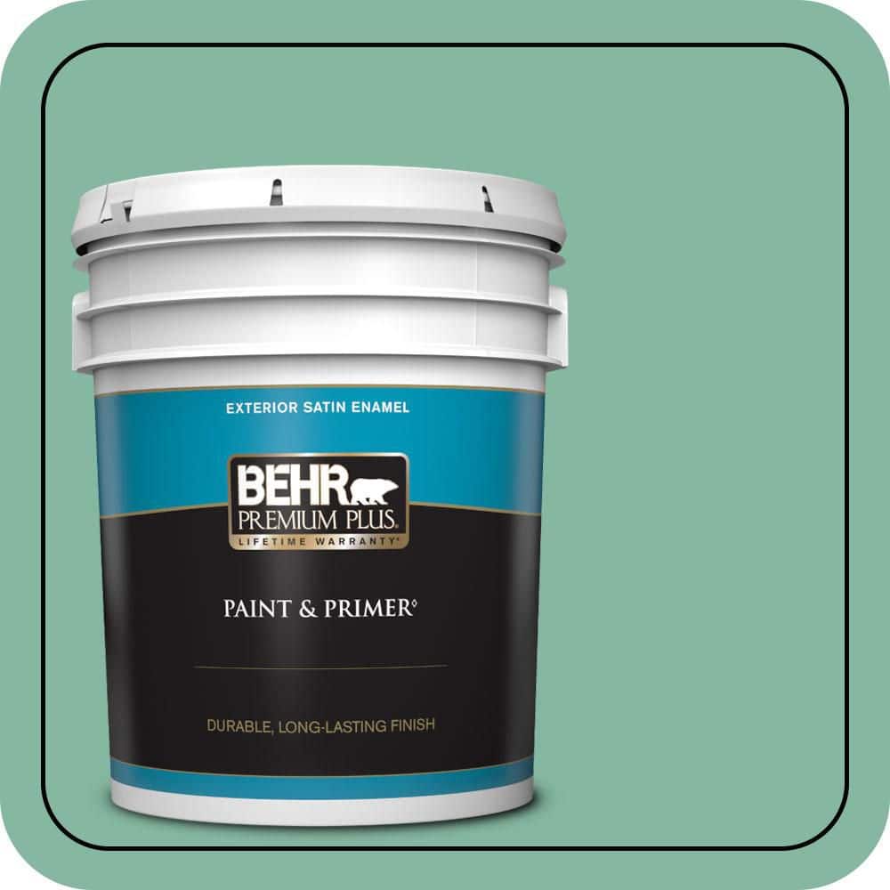 BEHR PREMIUM PLUS 5 gal. #480D-4 Indian Ocean Satin Enamel Exterior Paint & Primer