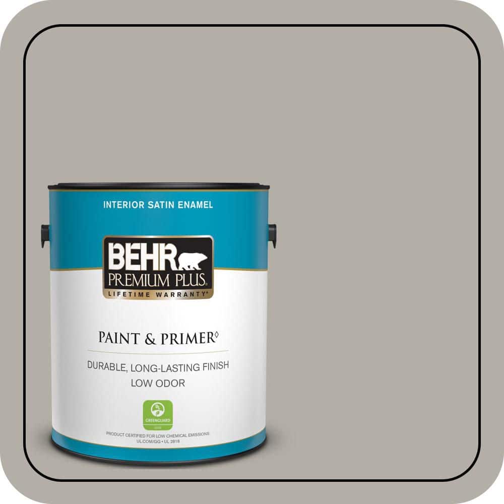 BEHR PREMIUM PLUS 1 gal. #T17-09 Laid Back Gray Satin Enamel Low Odor Interior Paint & Primer