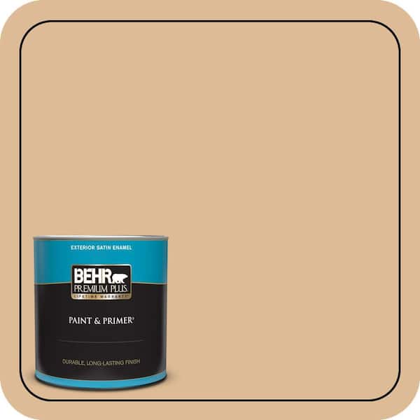 BEHR PREMIUM PLUS 1 qt. #PMD-69 Jute Satin Enamel Exterior Paint & Primer (2)