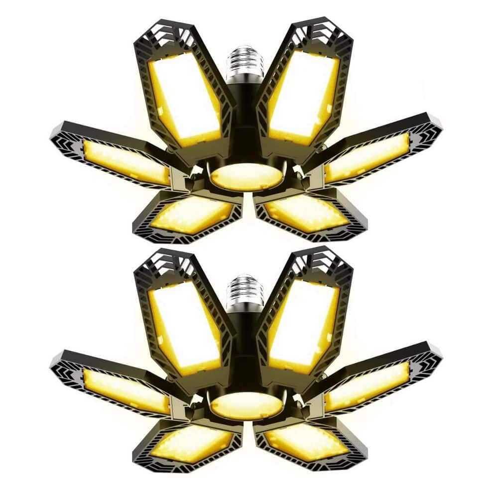 BIBIVIS 2 Pack 150W Bright LED Garage Lights Deformable Lighting 6+1 Panels 15000 LM Warm Light Illuminator 360 LED Shop Light
