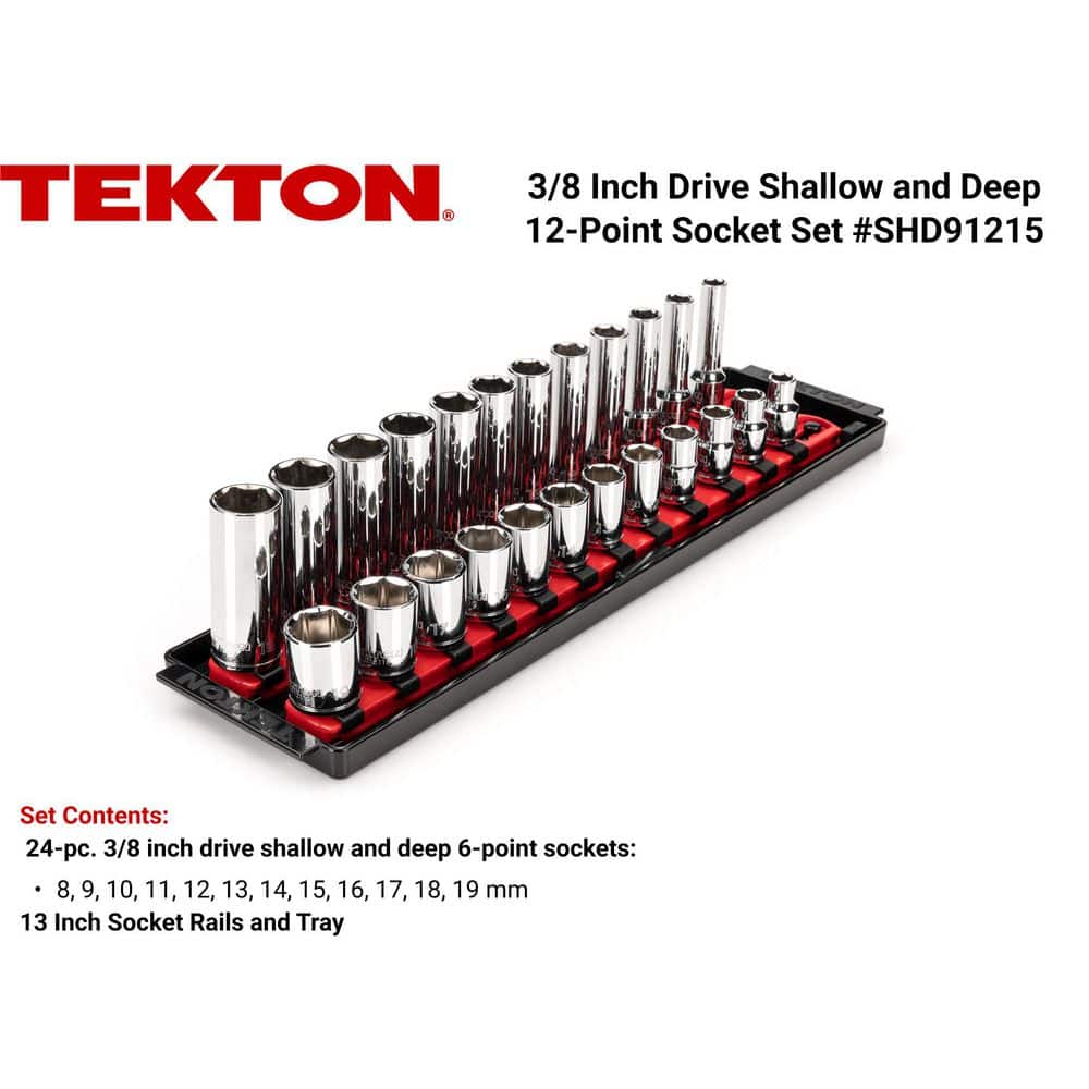 TEKTON 3/8 in. Drive 6-Point Socket Set with Rails (8 mm-19 mm) (24-Piece) (2)