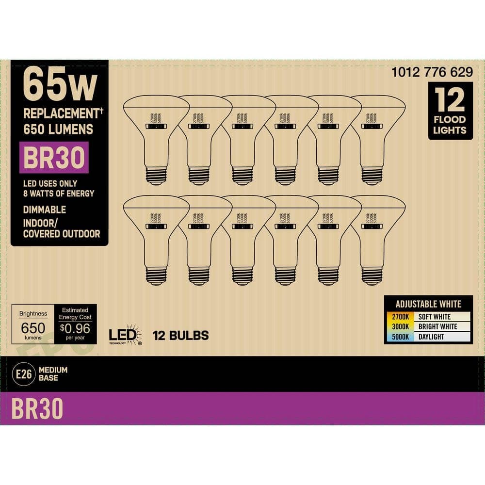 PRIVATE BRAND UNBRANDED 65-Watt Equivalent BR30 Dimmable LED Light Bulb With Selectable Color Temperature (12-Pack) (4)