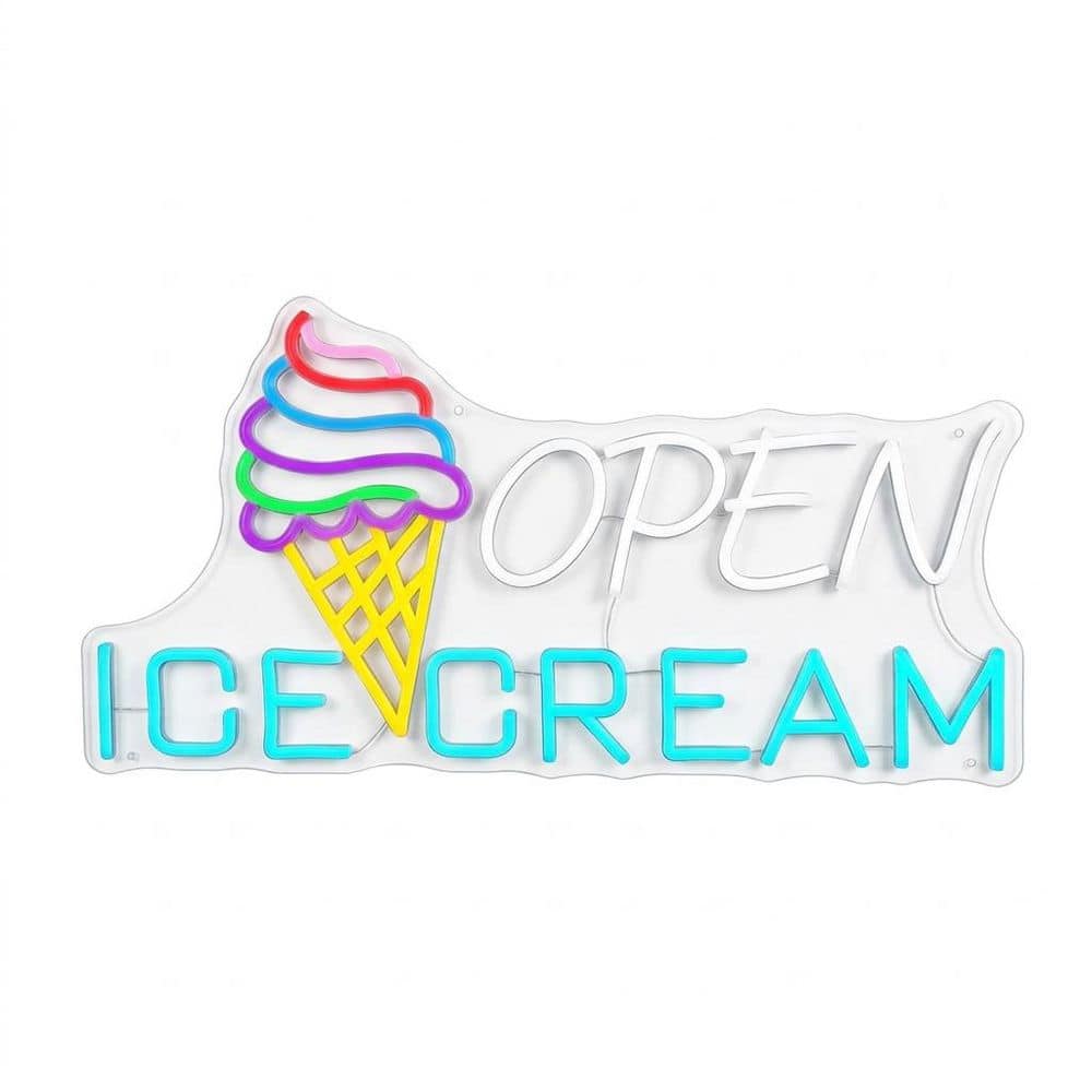 Afoxsos Ice Cream Open Shop Neon Sign USB Powered Acrylic LED Light Adjustable Brightness for Bar Snack Cafe Decor (1)