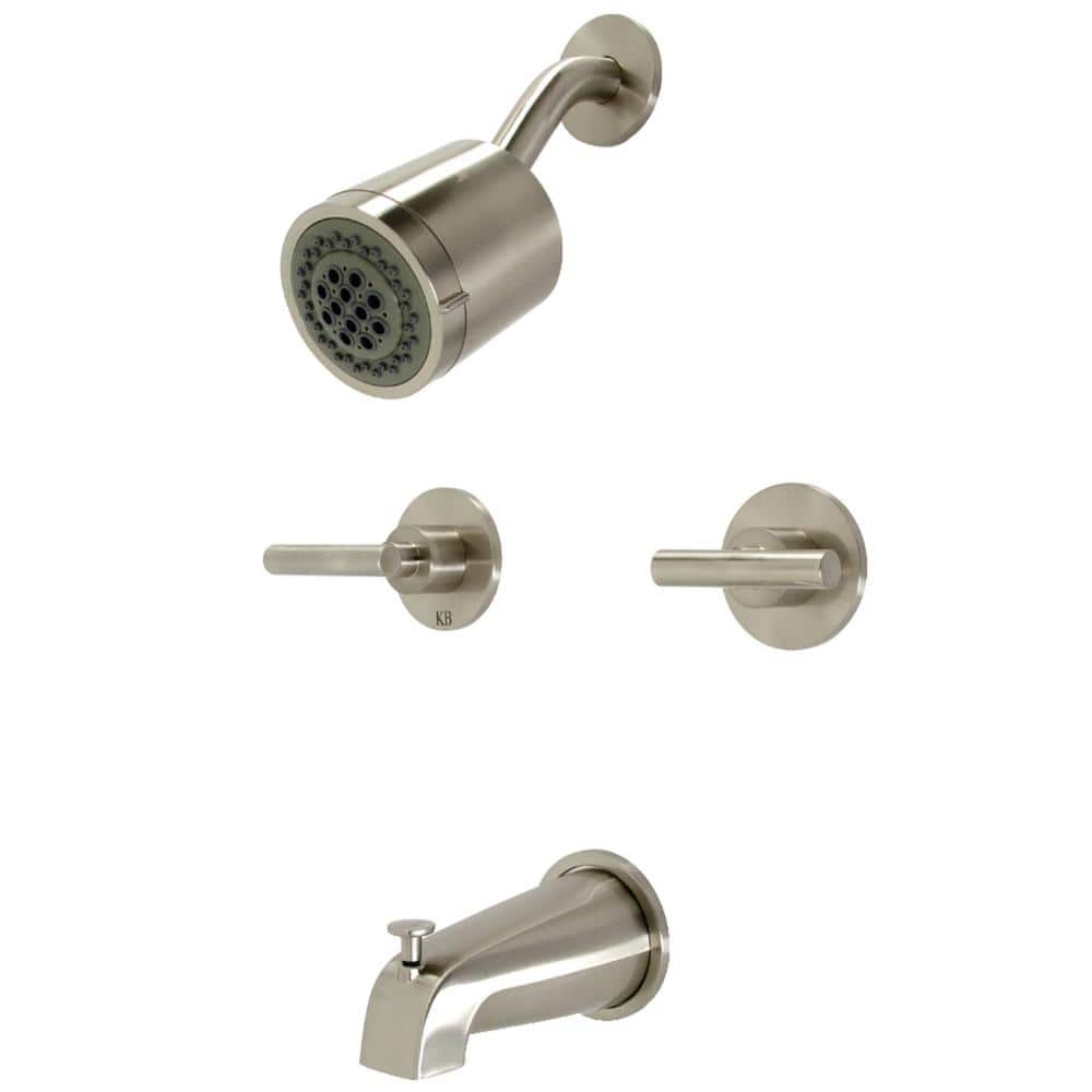 Kingston Brass Manhattan Double Handle 2-Spray Tub and Shower Faucet 2 GPM with Corrosion Resistant in. Brushed Nickel (1)