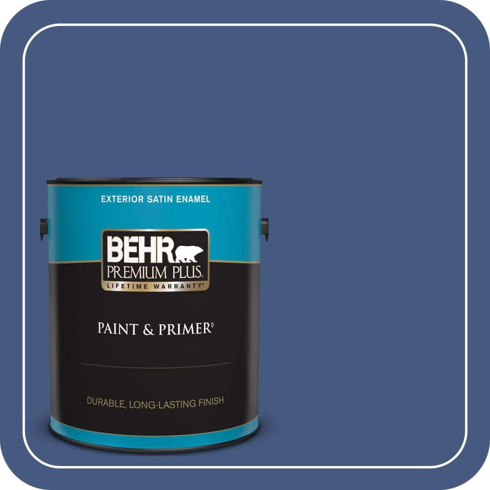BEHR PREMIUM PLUS 1 gal. #M540-7 Optimum Blue Satin Enamel Exterior Paint & Primer