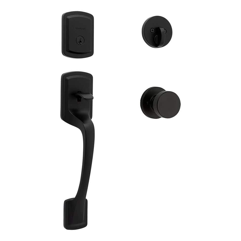 Kwikset Prague Matte Black Keyed Entry Single Cylinder Door Handleset with Interior Pismo Doorknob Featuring Smartkey Security (1)