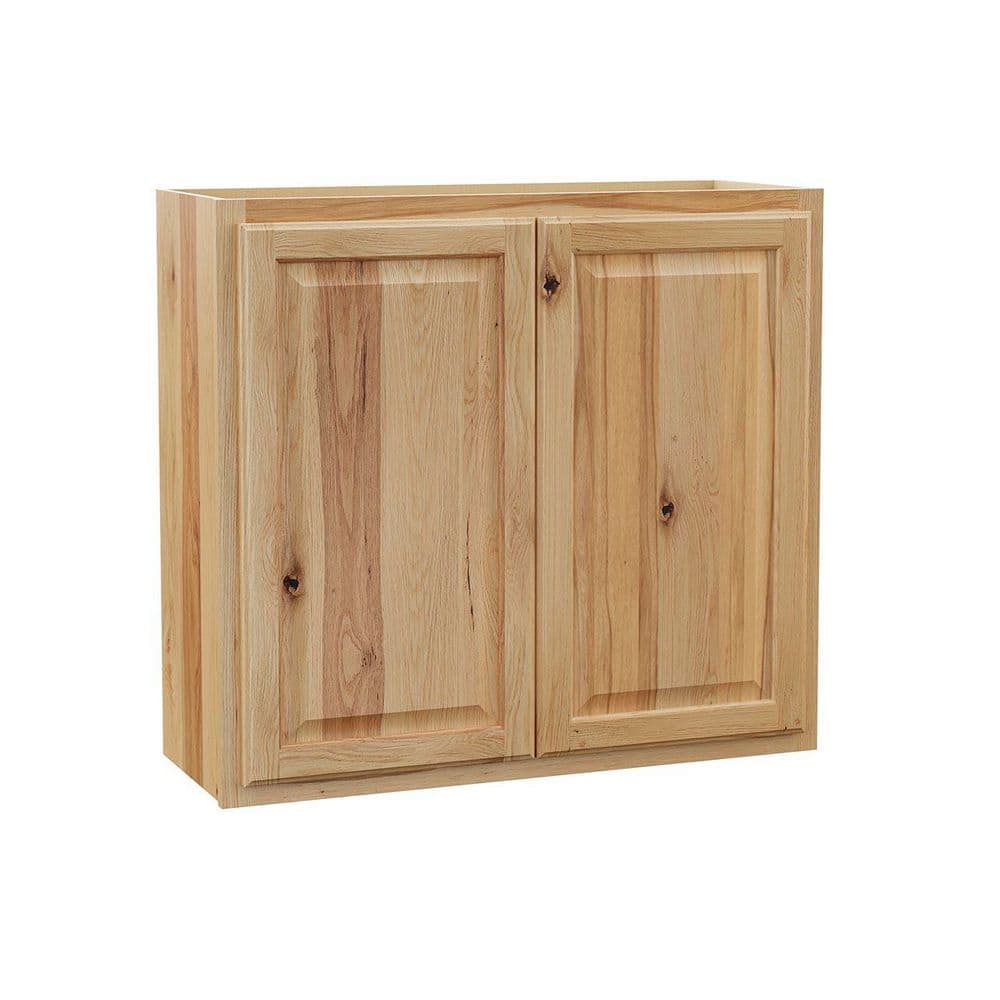 Hampton Bay Hampton 33 in. W x 12 in. D x 30 in. H Assembled Wall Kitchen Cabinet in Natural Hickory