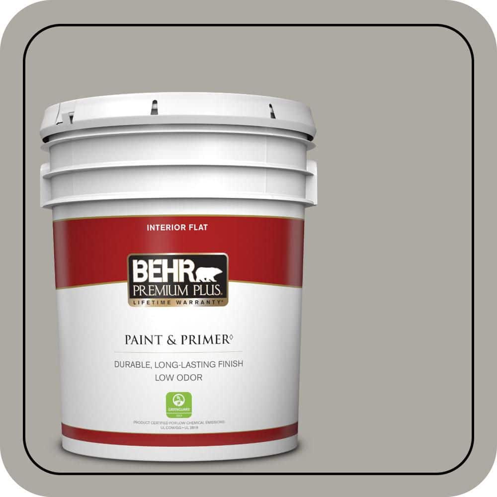 BEHR PREMIUM PLUS 5 gal. #PPU24-10 Downtown Gray Flat Low Odor Interior Paint & Primer