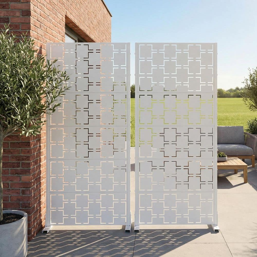 Dovelina 16 in. L x 59 in. H x 29.5 in. W Galvanized Metal Outdoor Privacy Screens Garden Fence in White(Set of 2) (3)