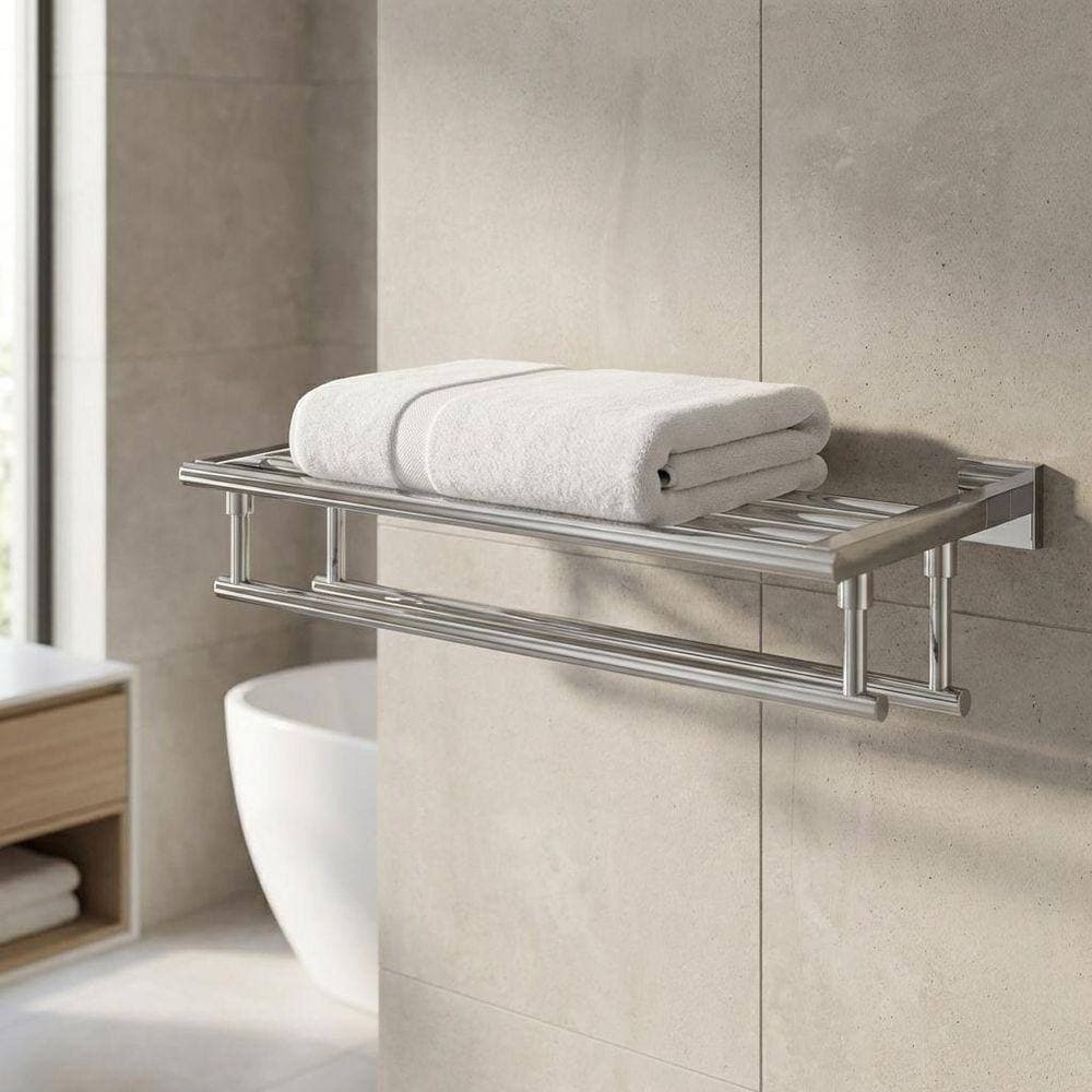 VEVETTA 24 in. Wall Mounted Stainless Steel Double Towel Rack, Towel Bar in Polished Chrome (2)
