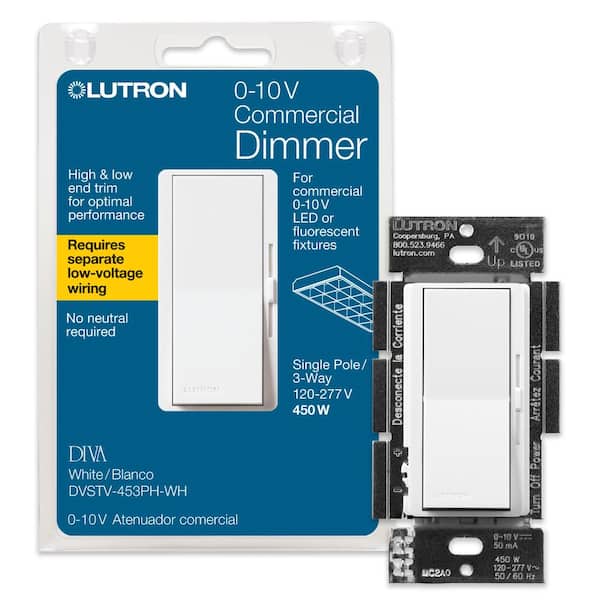 Lutron Diva Dimmer Switch for 0-10V LED/Fluorescent Fixtures, 3.75-Amp, Single-Pole or 3-Way, White (DVSTV-453PH-WH) (2)