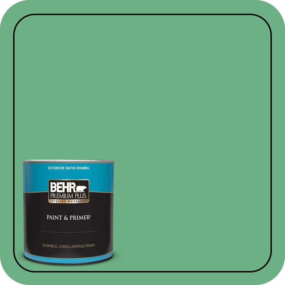 BEHR PREMIUM PLUS 1 qt. #P410-5 Lily Pads Satin Enamel Exterior Paint & Primer