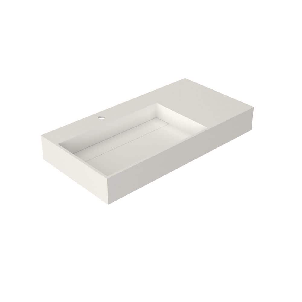 CASAINC 36 in. W x 18 in. D Solid Surface Wall-Mounted Bathroom Vanity Top with Integrated Sink in Matte White, Left Basin Sink (2)