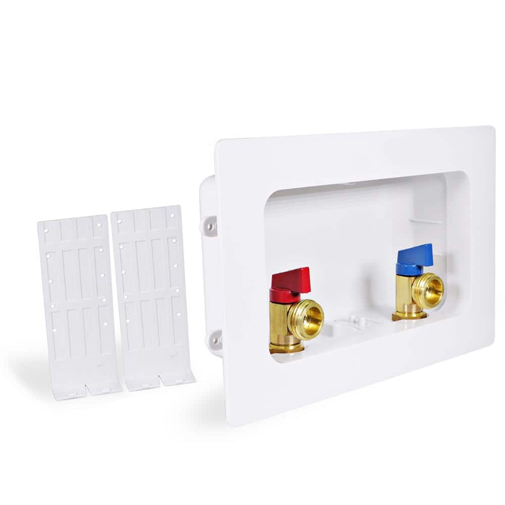PLUMBFLEX 1/2 in. Push-Fit x 3/4 in. MHT Brass Washing Machine Valve Fittings in White ABS Plastic Center Outlet Box (1)